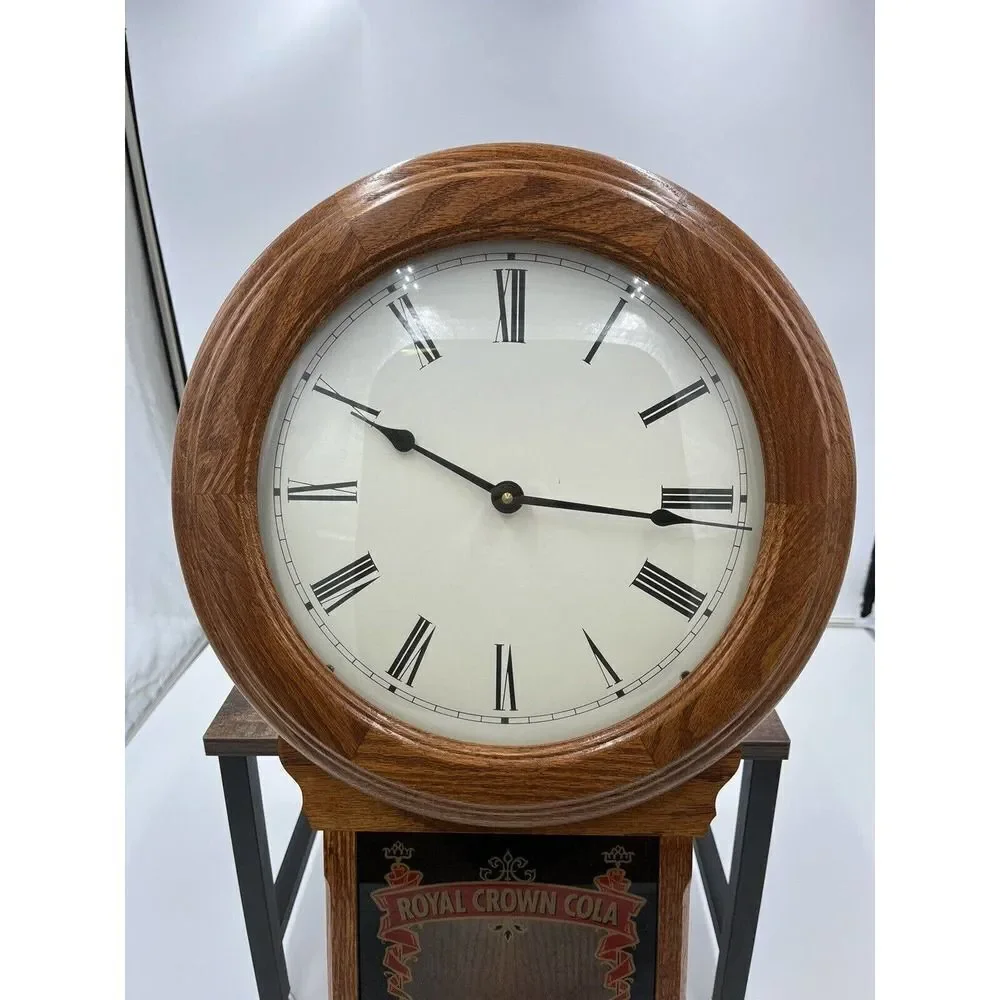 Vintage Royal Crown Cola Wood and Glass Wall Pendulum Clock Wisconsin Clock Co